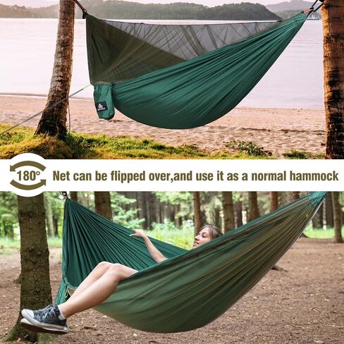 Camping Hammock with Net | 300kg Load Capacity,(290 x 140 cm) Breathable,Quick-Drying Parachute Nylon | Complete Accessories | Easy to Setup Travel Hammock Outdoor Indoor Garden in Saudi Arabia