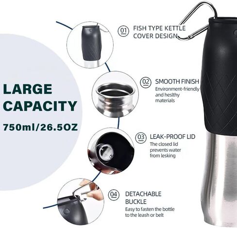 Dog Water Bottle Portable - Lightweight Stainless Steel Portable Dog Water Bottle for Outdoor Pet Hydration, Leak-Proof Travel Dog Water Bottle in Saudi Arabia