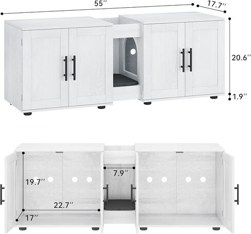 Cat Litter Box Enclosure for 2 Cats,Cat Litter Box Furniture with Double Room,Hidden Litter Box Furniture,Double Cat Cabinet with Scratching Pad,Indoor Cat Litter Box Storage Cabinet,White in Saudi Arabia