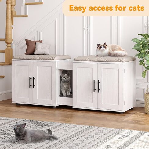 Cat Litter Box Enclosure for 2 Cats,Cat Litter Box Furniture with Double Room,Hidden Litter Box Furniture,Double Cat Cabinet with Scratching Pad,Indoor Cat Litter Box Storage Cabinet,White in Saudi Arabia