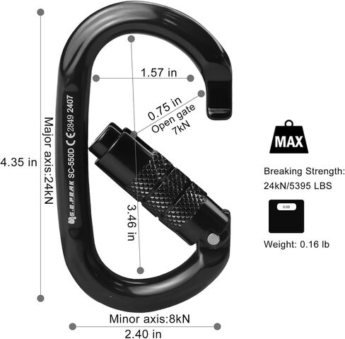 CE 24kN Oval Climbing Screwgate Clip for Outdoor Activities, Stormproof, Hiking, Mountaineering, Climbing, Camping, Fishing, Hunting, Skiing, Snowshoeing in Saudi Arabia