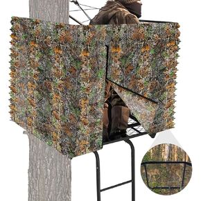 See Through Hunting Tree Stand Blind, 3D Camo Mesh Blind with Zipper Closure for 2 Man Ladder Stand, 102" x 35" Lightweight Treestand Blind Cover for Hunting
