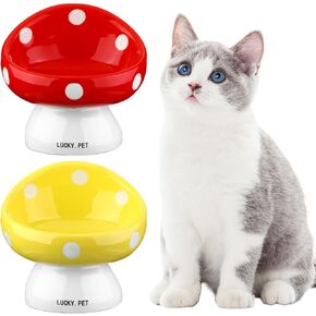 TecUnite 2 Pcs Raised Cat Bowl Mushroom Ceramic Elevated Cat Bowl Cute Wide Shallow Food Dish Ceramic Decorative Cute Dog Bowls for Food and Water Feeding