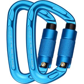 24kN UIAA Certified - D Shaped Twist Lock Heavy Duty Aluminum Clip, Professional Twist-gate Locking Clip for Outdoor Climbing, Mountaineering, Rappelling, Rescue, Swing etc.