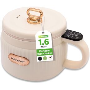 NutriChef 1.6 QT Portable Electric Rice Cooker & Lunch Maker | Multi-Functional & Non-Stick Ceramic Coating | Digital Control Panel | 6 Cook Functions: Rice, Soup, Stew, Porridge & More | Black