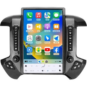 Car Radio for Chevrolet Silverado GMC Sierra 2014-2019 Stereo Replacement Head Unit 14.4 Inch 2K IPS Touch Screen Tesla Style Carplay Android Auto GPS Navigation Multimedia Play OEM 8 Inch (Silver)