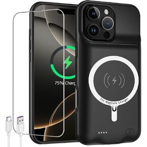 Battery Case for iPhone 16 Pro, 2024 Newest 10000mAh High Capacity Rechargeable Portable Extended Charger Case Wireless Charging Compatible with iPhone 16 Pro (6.3 inch) Charging Case &Carplay (Black)