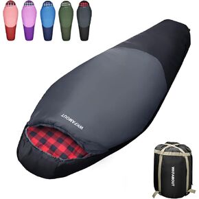 Cold Weather Mummy Sleeping Bag Flannel 0 Degree Winter Sleeping Bag Machine Washable Heavy Duty for Adults,Teenager with Compression Sack 4 Seasons for Camping Hiking Traveling