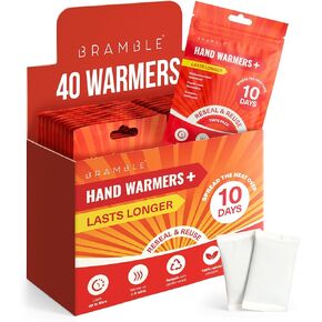 BRAMBLE 40 Hand Warmers Reusable (20 Pairs, 8 Hours Heat Over 10 Days) - Pocket Warmer Pads for Golf, Hiking & Sport