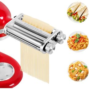 Pasta Roller & Cutters Attachment for KitchenAid Stand Mixers, 3 in 1 Pasta Maker Set Included Pasta Sheet Roller, Spaghetti Cutter, Fettuccine Cutter Maker Accessories and Cleaning Brush