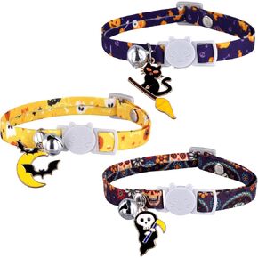 3pcs Halloween Cat Collar, Festive Kitten Collar Breakaway Halloween Cat Collar with Bell Playful Kitty Collar Holiday Kitten Collar Decoration Accessories for Puppy Kitten