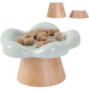 Raised Ceramic Cat Bowls, Flower Shaped Elevated Cat Food Dish Stress Free Back Prevention Cat Feeding Bowls with Two Sets of Stand,Dishwasher and Microwave Safe (Cream)