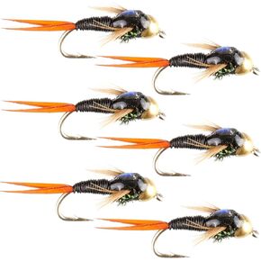 The Fly Fishing Place Bead Head Black Copper John Nymph Fly Fishing Flies - Set of 6 Flies Hook Size 18
