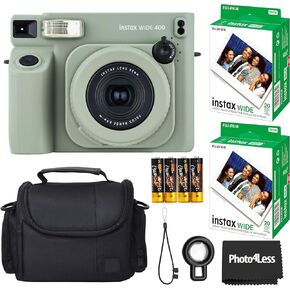 Fujifilm Instax Wide 400 Instant Film Camera (Sage Green) Bundle with Instax Wide Instant Film (40 Sheets), with Accessories Including Protective Carrying Case