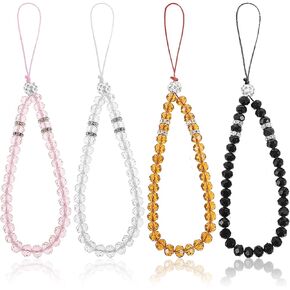 4PCS Beaded Phone Charm Cute Cell Phone Lanyard Camera Wrist Strap Bling Crystal Beads Bracelet Hand Wrist Strap Wristlet for Women