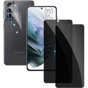 【2+2 Pack】 Privacy Screen Protector for samsung galaxy S21FE 9H Tempered Glass Anti-Spy Private Film Compatible for Samsung S21FE and (2 Pack) Camera Lens Protector