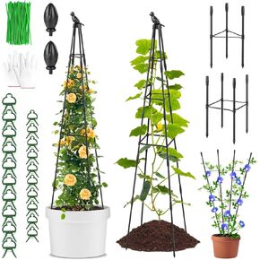 MYard 2 Pack Garden Obelisk Trellis for Climbing Plants Outdoor, 6FT Tall Rustproof Plant Trellis Climbing Plant Support, Garden Tower Trellis for Potted Plants Flowers Vegetable Vine Indoor Outdoor