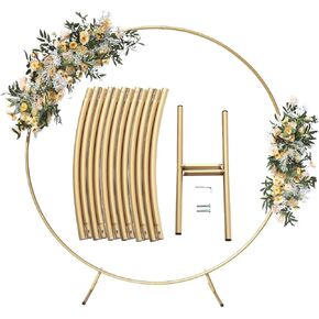 Round Backdrop Stand, 6.7ft Aluminum Balloon Arch Kit, Golden Circle Wedding Arch Frame, for Birthday Party, Graduation, Wedding and Bridal Shower Photo Background Decoration