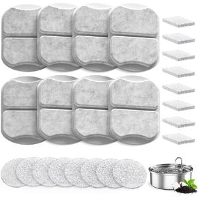 Large Dog Pet Water Filter Replacement, Compatible with 7L/230oz/1.8G Stainless Steel Dog Water Fountain, Dog Cat Pet Water Fountain Filters (8 Set Filters & Pre-Filter Sponges)