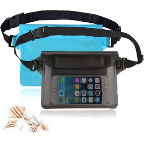 Waterproof Bag with Waist Strap (2 Pack),Waterproof Phone Pouch,Waterproof Fanny Pack for Women,Waterproof Dry Bags,Water Proof Bag Wallet Case for Men Travel Swimming Running Crossbody (Black+Pink)