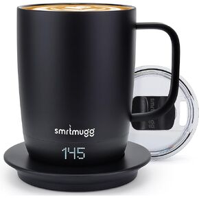 PRO Heated Coffee Mug 14 oz., 4 Hour Batter Life, Self-Heating, Adjustable Temperature Controlled, LCD Screen, One Button Temperature Adjustment, Includes Cover with Magnetic Slider (Black)