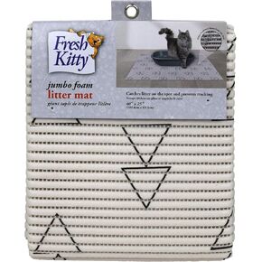 Fresh Kitty Durable XL Jumbo Foam Litter Mat – Phthalate and BPA Free, Water Resistant, Traps Litter from Box, Scatter Control, Easy Clean Mats – White Triangles 40" x 25"