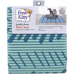 Fresh Kitty Durable XL Jumbo Foam Litter Mat – Phthalate and BPA Free, Water Resistant, Traps Litter from Box, Scatter Control, Easy Clean Mats – Blue Dash 40" x 25"