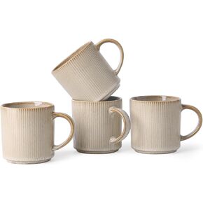 MONITO Coffee Mugs Set of 4, 16Oz Mugs Set, Ceramic Coffee Cups with Large Handles, Suitable for Lattes, Hot tea, Cappuccinos, Mochas, and Cocoa - Bonbon Beige