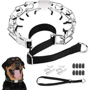 Mayerzon Prong Collar for Large Dogs Pitbull German Shepherd Doberman, No Pull Dog Collar with Martingale & Buckle, Adjustable Safety Walking Training