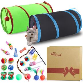 23PCS Assortment of Cat Toys -Foldable Spiral Cat Tunnel,Cat Spring,Mice,Cat Teaser, Colorful Balls & Bells, Indoor Toy. Perfect for Kittens, Cats, and Puppies!