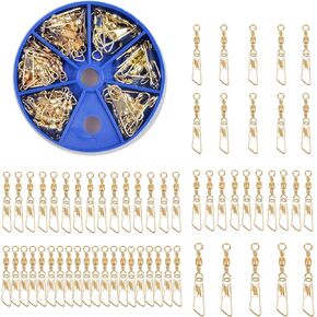 Barrel Snap Swivels Kit 60Pcs Barrel Swivels with Safety Snaps High Strength Fishing Quick Connect Snap Swivels with Fishing Tackle Accessories Box Kit Size 4 6 8 10 12 14