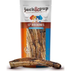 Jack&Pup Rib Bones for Dogs | All Natural Large Dog Bones| Single Ingredient Dog Chew Bones for Medium to Large Dogs (12 inch (6 Pack))