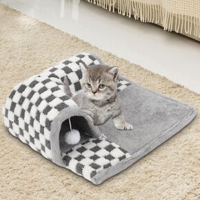 Kitten Tunnel Bed Mat, Glow in The Dark Kitten Bed for Indoor Kittens, Perfect Kitten Gift Toy with 3D Memory Foam, Detachable & Machine Washable, Non-Slip Bottom, Blue S