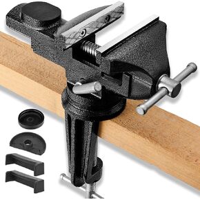 Dual-Purpose Combined Universal Vise 360° Swivel Base Work, Bench Vise or Table Vise Clamp-On with Quick Adjustment, 3.3" Movable Home Vice for Woodworking