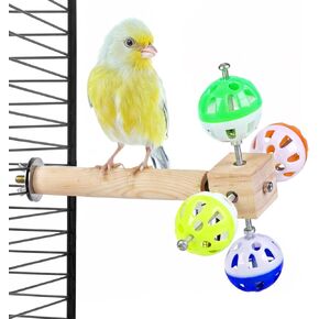 Bird Stand Perch Toy with Rotating Balls, Bird Toys for Parakeets, 7in Natural Pine Parrot Stand, Fun Toy for Birds Parrots Cockatiels Budgies Budgerigars Parrotlets Lovebirds (1 Pcs)