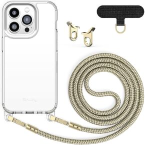 for iPhone 15 Pro Max Case with Strap Shockproof Drop Protection Clear Phone Case, Universal Detachable Cell Phone Lanyard Crossbody (Black, iP15 Pro Max 6.7 Inches)