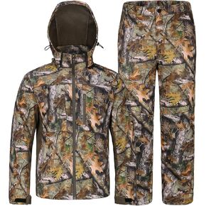 UIIHUNT Hunting Clothes for Men with Fleece Lining, Safety Strap Compatible Water Resistant Silent Hunting Jacket and Pants
