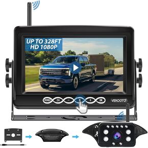 RV Backup Camera Wireless BSD System: Pre-Wired for Furrion System Recording Wide View Rear View Camera Clear Night Vision HD 1080P 7'' Touch Key Monitor for Trailer Camper Truck VEKOOTO WF8