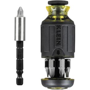 Klein Tools 32308 Multi-bit Stubby Screwdriver, Impact Rated 8-in-1 Adjustable Magnetic Tool with Phillips, Slotted, Square and Nut Driver