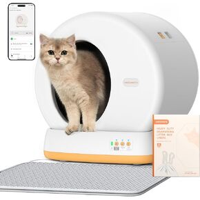 صندوق فضلات القطط الأوتوماتيكي من MeoWant، صندوق فضلات ذاتي التنظيف مضاد للقرص للقطط المتعددة، التحكم بالتطبيقات/خالي من الروائح/صندوق فضلات القطط الأوتوماتيكي الكبير للغاية يتضمن أكياس قمامة، أصفر