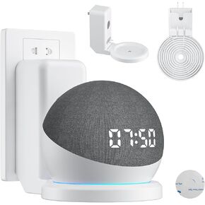 Wall Mount Holder for Echo Dot 5th 4th Generation, Outlet Hanger Stand with Built-in Cable Management, Hide Messy Wires Wall Holder, Space Saving Holder Stand for Echo Dot Kids 5th 4th Gen, White