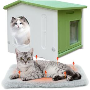 Rockever Plastic Outdoor Indoor Cat House with Insulated Liner, 100% Insulated Outdoor Cat Houses for Winter Feral Cats, Waterproof Escape Door Design, Assemble Easily-Grey
