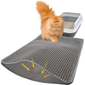 Cat Litter Mat with Scatter Control, Durable Dual-Layer Honeycomb Design, Large