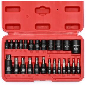 MIXPOWER 25 Piece Torx Bit Socket and Female External Socket Set, 13 Star Socket Bits (T8- T60)& 12 Female E-Torx Sockets (E4-E22), Professional Grade Auto & Motorcycle Mechanic Socket Set