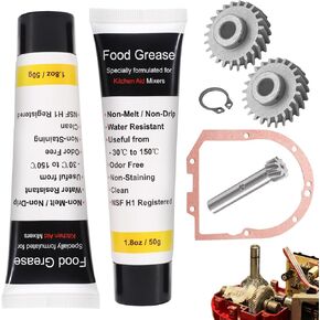 Upgraded Metal Gear W10112253 & 240210-2 Mixer Worm Gear with 4162324 Gasket and Food Grade Grease Kit for Whirlpool & Kitchen-Aid Stand Mixer and Most of Other Models