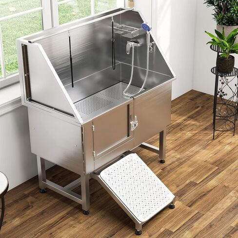 YITAHOME 50 "حوض استحمام للكلاب 304 من الفولاذ المقاوم للصدأ محطة استحمام احترافية للكلاب مع منحدر، شبكة أرضية، صنبور، حوض استحمام للكلاب الكبيرة والمتوسطة والصغيرة، الباب الأيسر للحيوانات الأليفة، محطة غسيل الكلاب للمنزل in Saudi Arabia