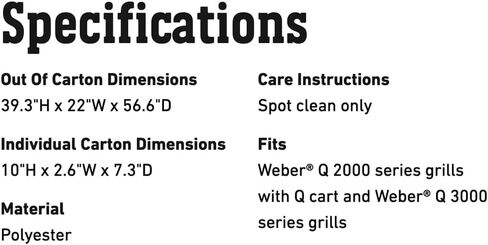 Weber Q 2000 and 3000 Series with Cart Grill Cover, Heavy Duty and Waterproof, Fits Grill Widths Up To 50 Inches in Kuwait