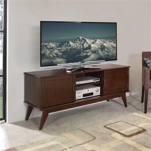 SIMPLIHOME Draper SOLID HARDWOOD 60 Inch Wide Mid Century Modern Low TV Media Stand in Black for TVs up to 65 Inches, For the Living Room and Entertainment Center in Saudi Arabia