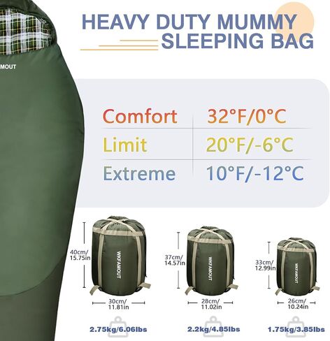 Cold Weather Mummy Sleeping Bag Flannel 0 Degree Winter Sleeping Bag Machine Washable Heavy Duty for Adults,Teenager with Compression Sack 4 Seasons for Camping Hiking Traveling in Saudi Arabia