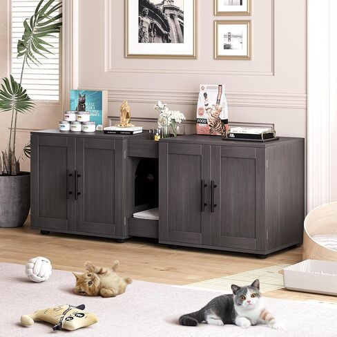 Cat Litter Box Enclosure for 2 Cats,Cat Litter Box Furniture with Double Room,Hidden Litter Box Furniture,Double Cat Cabinet with Scratching Pad,Indoor Cat Litter Box Storage Cabinet,White in Saudi Arabia